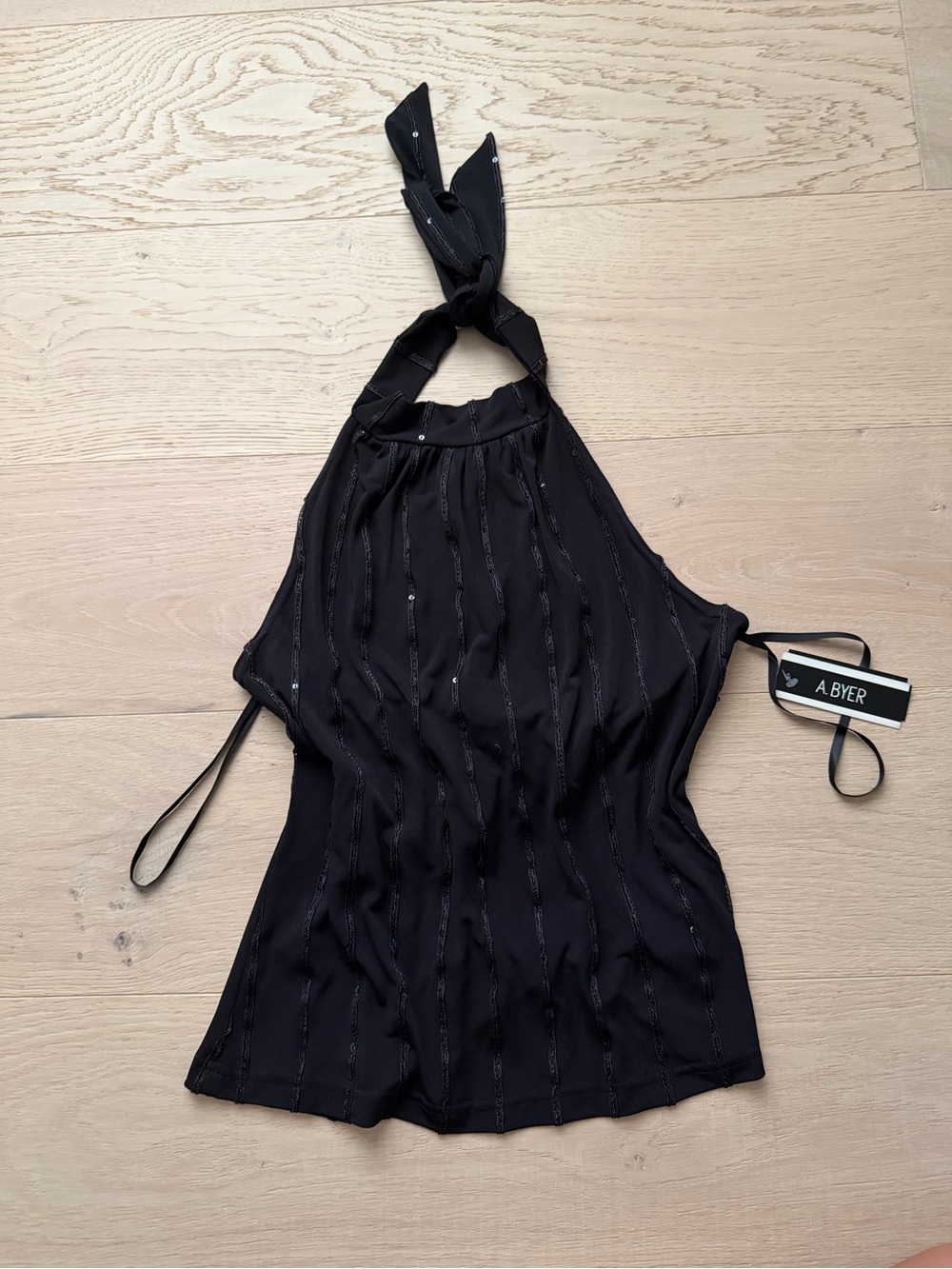 women’s black sequin halter top size L NWT